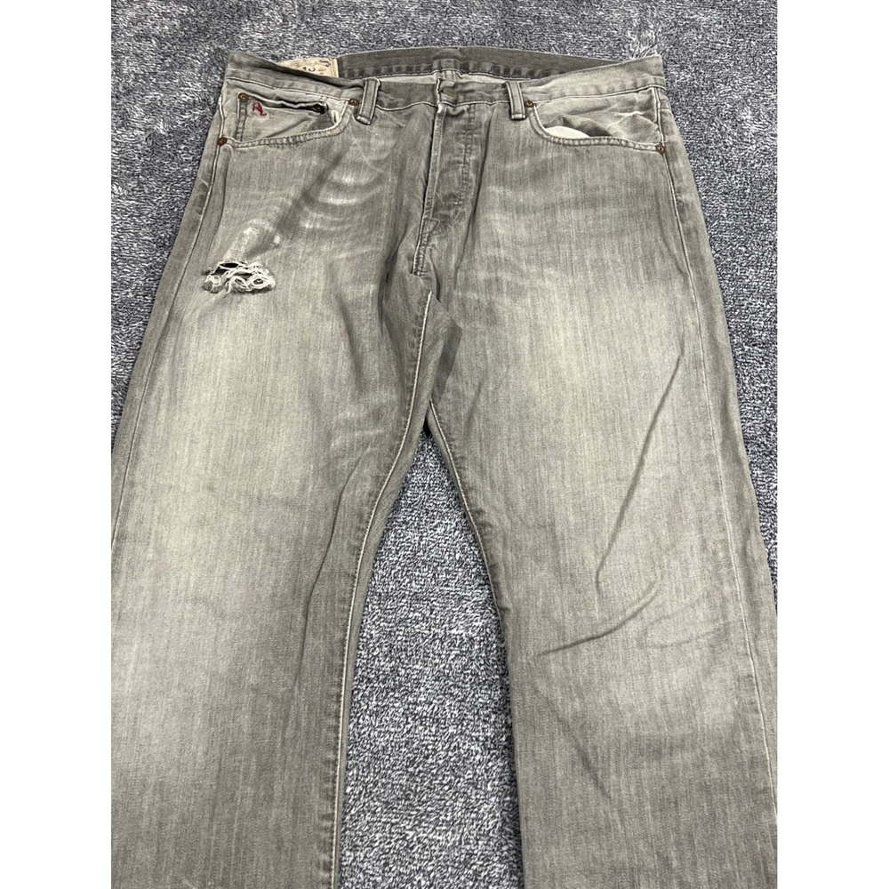Polo Ralph Lauren Varick Slim Straight Gray Distressed Jeans Mens 34x32 Ripped